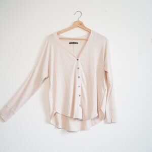 Abercrombie and Fitch A&F Soft and Cozy Cream V-Neck Button Down Sweater, XS